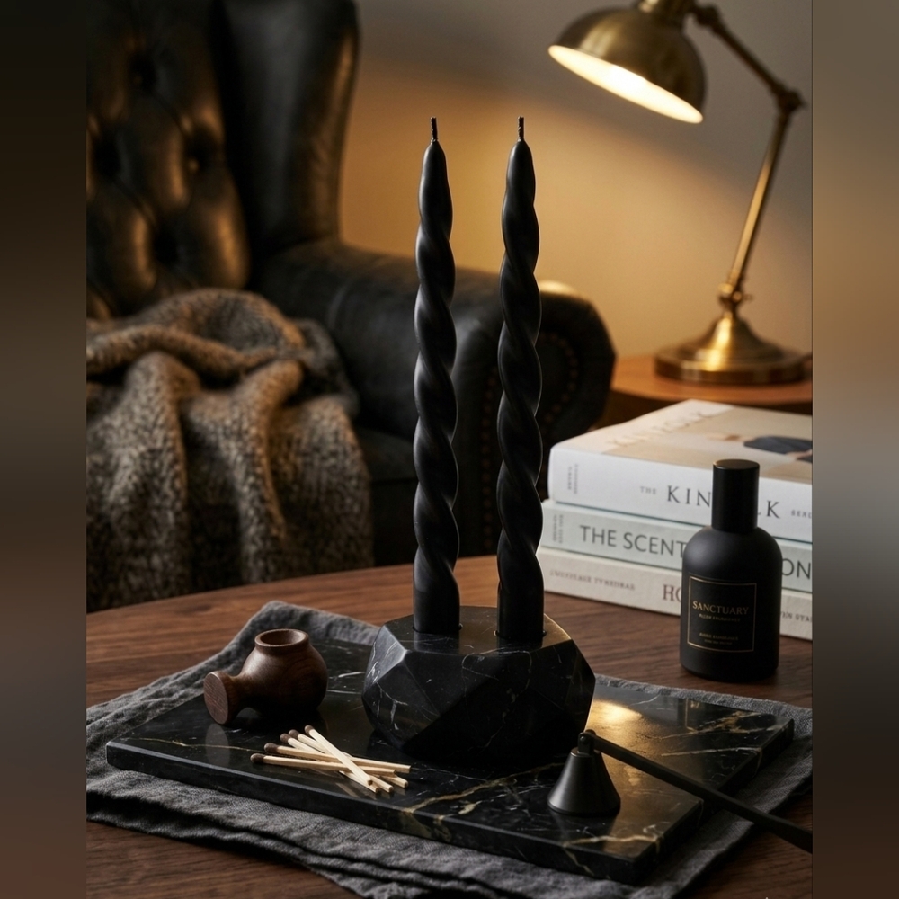 COPY Black Twisted Taper Candles Set Gothic Moody Home Decor Set Of 2 New  🇺🇦